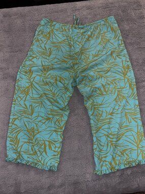 Tart Collections Women's Size L Cropped Pants Aqua Blue Olive